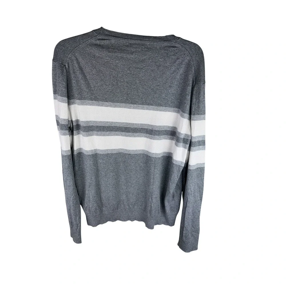 Banana Republic Mens Large Luxury Blend Silk Cashmere Striped Sweater Grey‎